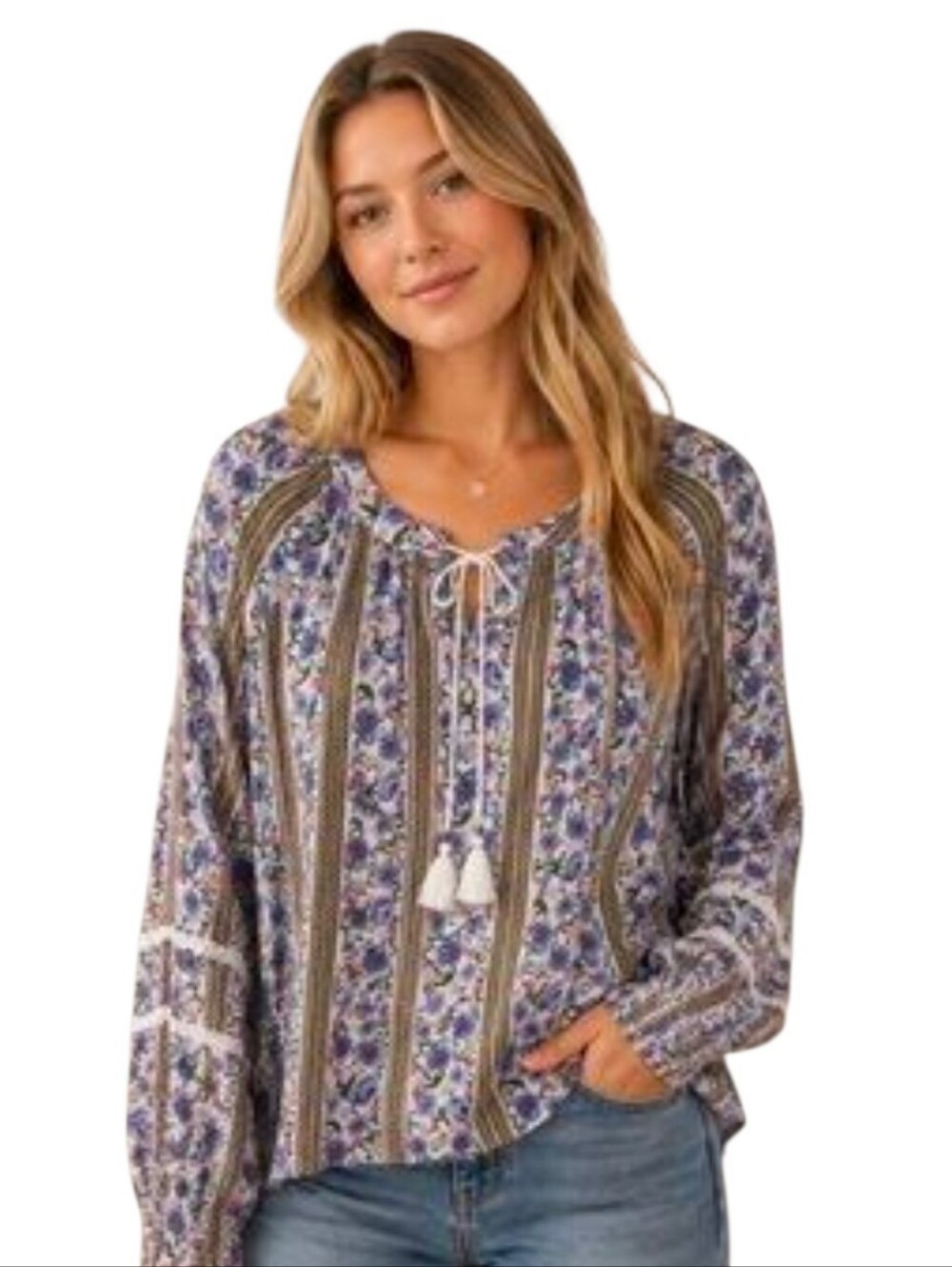 JANE AND DELANCEY X ANTHROPOLOGIE Tie Neck Long Sleeve Peasant Top - Large